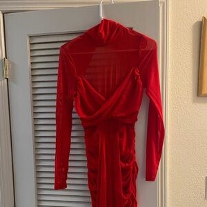 Elegant Red Long Sleeve Dress